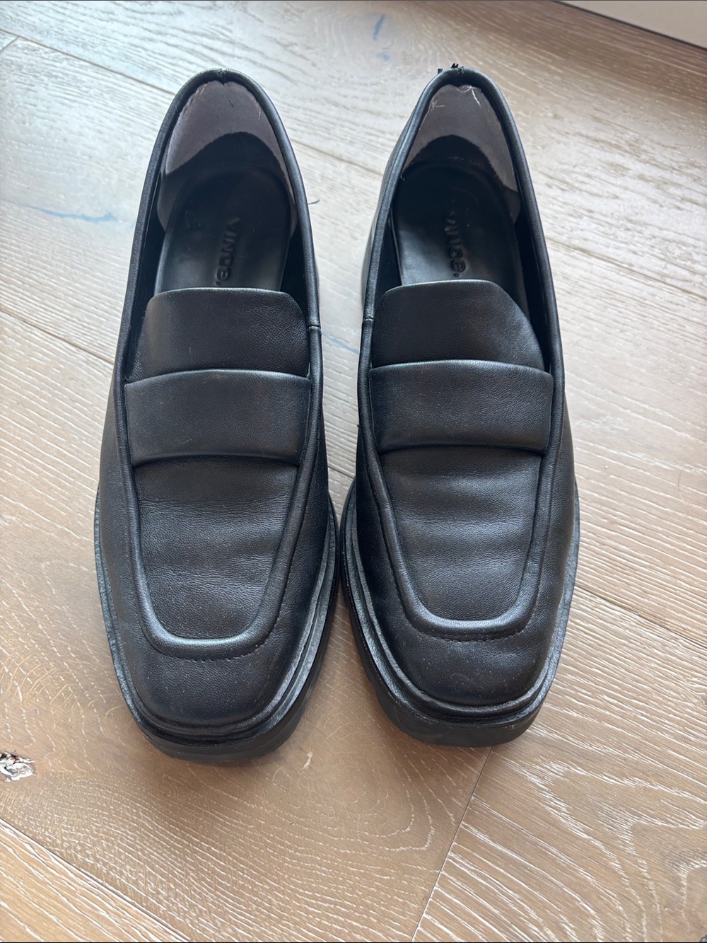 Vince Black Leather Penny Loafers